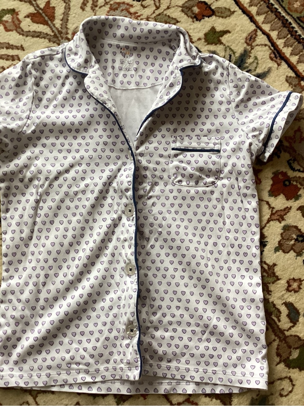 Roller Rabbit White Short-Sleeve Button-Down with Purple Heart Print